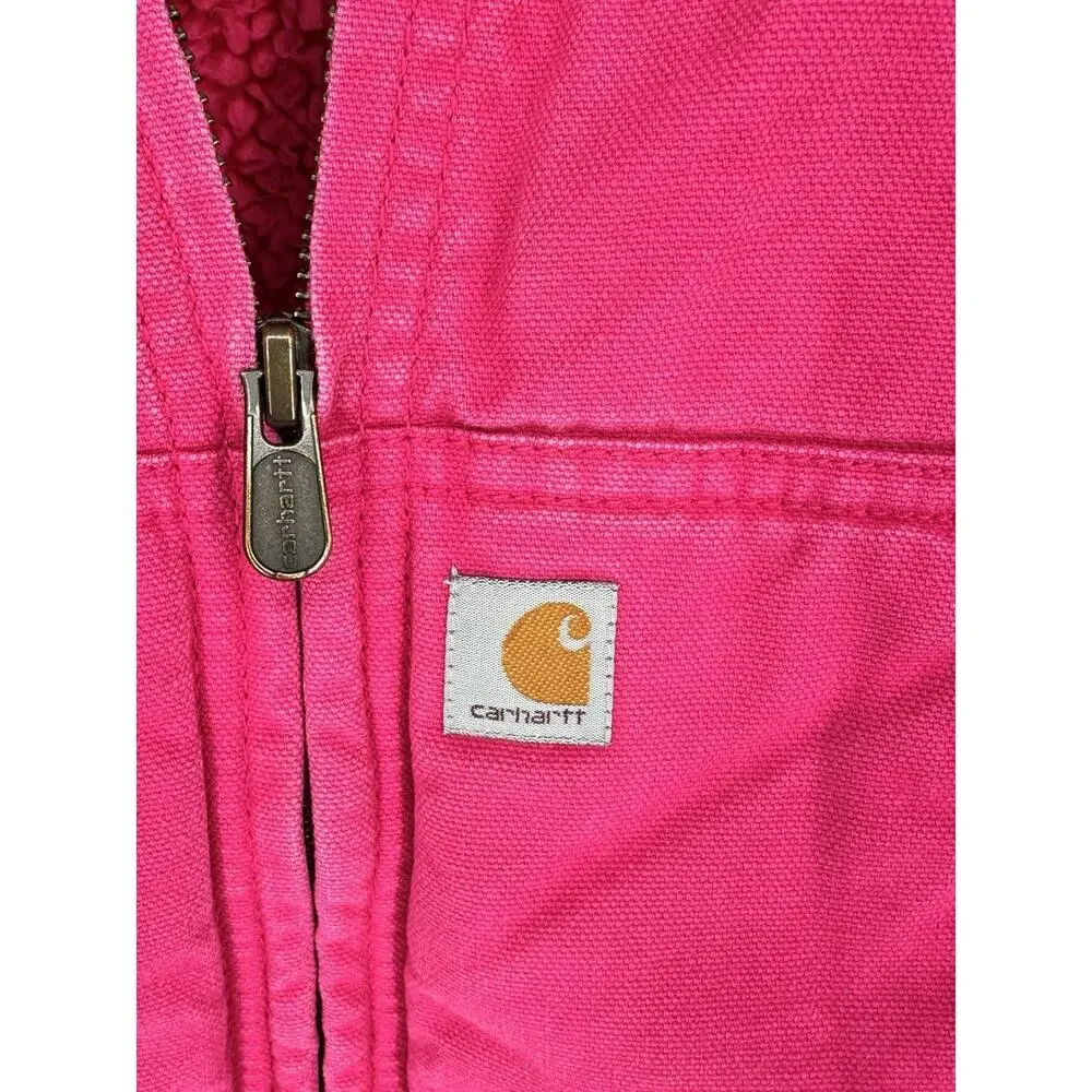 Pink Carhartt Duck Canvas Girls Sherpa Lined Coat/Jacket Youth Size M (10-12)
